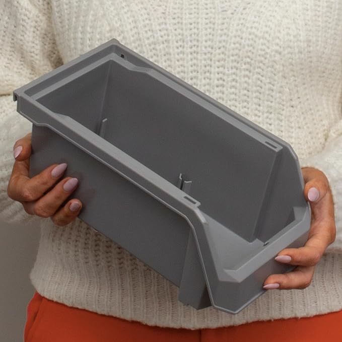 Plastic Containers for Organizing and Storage Bins for Closet, Kitchen, Office, Garage or Pantry Organization, Stackable Bins, Medium (11" x 5" x 5.5"), 8-Pack, Grey