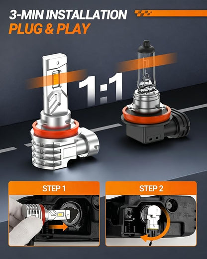 SEALIGHT H11 LED Fog Light Bulb, 20000LM 6500K Cool White, H16 H8 LED Fog Lights Brighter Road Visibility in Fog & Rain, Copper Cooling System, Plug-N-Play, Pack of 2