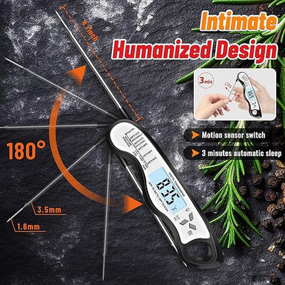 Meat Thermometer, IP67 Waterproof Digital Meat Thermometer with Backlight, Hold Function & Magnet for Grill, BBQ, Candy, Beef,Turkey，Gadgets Essentials BBQ Accessories,Mens Stocking Stuffers