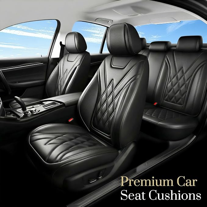 Car Seat Covers Compatible with Hyundai Kona 2018-2025 2026 - Waterproof & Breathable Luxury Leather All-Weather Seat Cushions Protectors, Airbag Compatible, Only 2 Front seat Covers (Black)