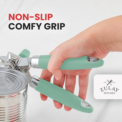Zulay Kitchen Heavy Duty Stainless Steel Can Opener – Manual Can & Bottle Opener with Sharp Cutting Wheel & Soft Grip Handles – Ergonomic, Easy to Use Turn Knob - Mint