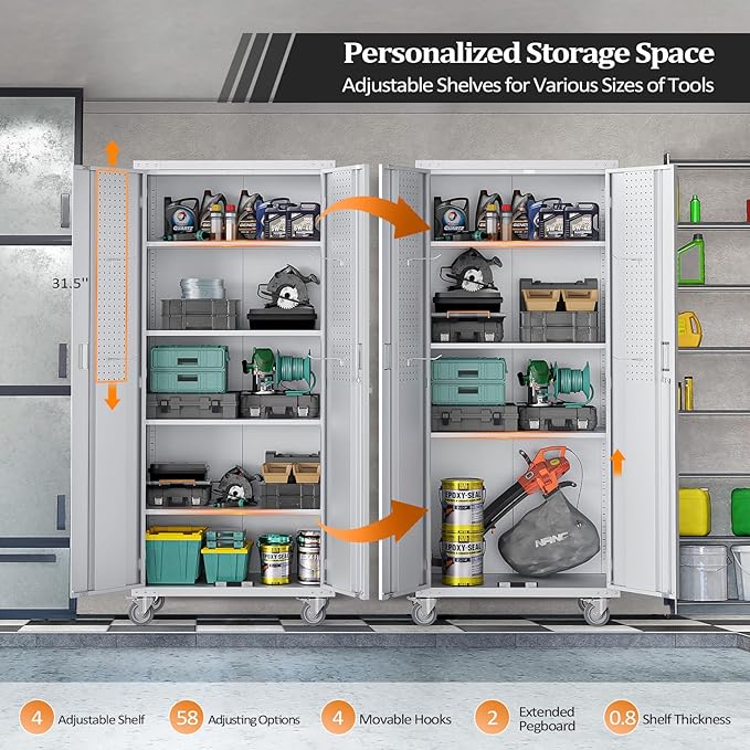VINGLI 72'' Tall Garage Storage Cabinet, Metal Storage Cabinet