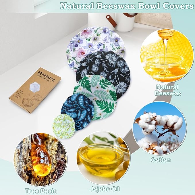 5-Size Reusable Beeswax Bowl Covers
