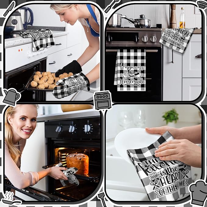 Sratte 6 Pcs Kitchen Decor Accessories Set Farmhouse Towels Pot Holders Oven