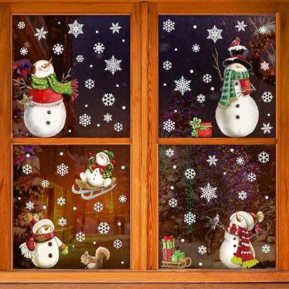 Christmas Snowflake Stickers，Snowman Decals，Window Stickers for Windows Glass，Winter Window Cling，Christmas Decorations Holiday,Christmas Window Clings (Snowman)