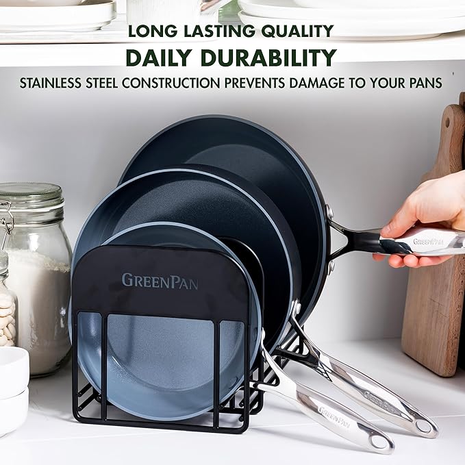 GreenPan Stainless Steel Wire Cookware Storage Rack, 5 Frying Pan Compartments