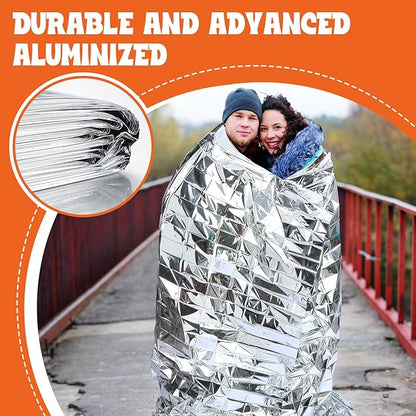 Kingdder Oversized Emergency Blankets 30 Pack 99" L x 83" W Emergency Thermal Blankets Silver Foil Survival Blanket Kit for Outdoors, Camping, Hiking, Homeless, First Aid