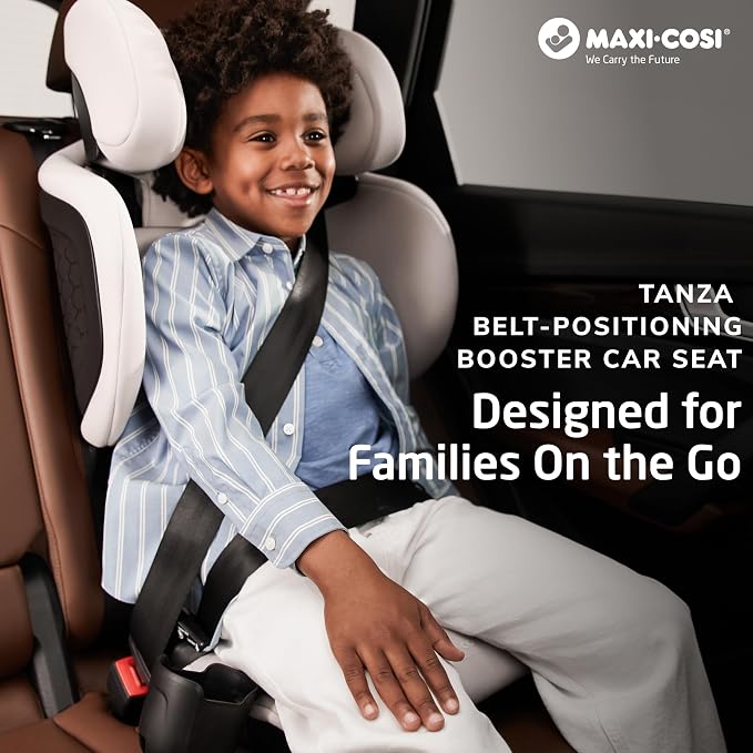 Maxi-Cosi Tanza Belt-Positioning Booster Car Seat with Back, Foldable Car Seat, Sea Salt