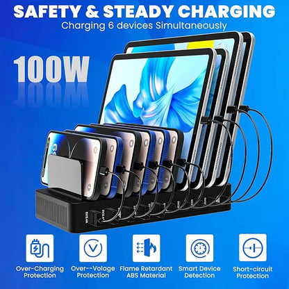 RISWOJOR Charging Station for Multiple Devices, 100W 10 Ports Charging Dock