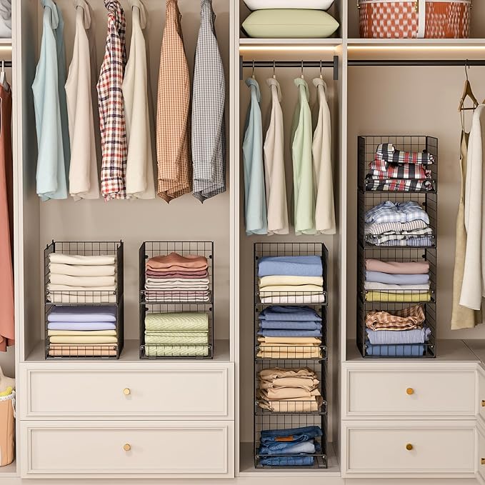 4-Tier Stackable Closet Organizers and Storage Shelves, Foldable Closet Shelf