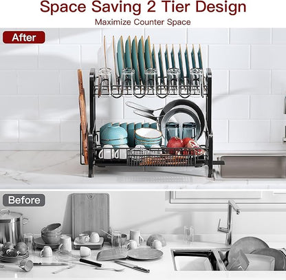 2 Tier Black Dish Drainer Drying Rack