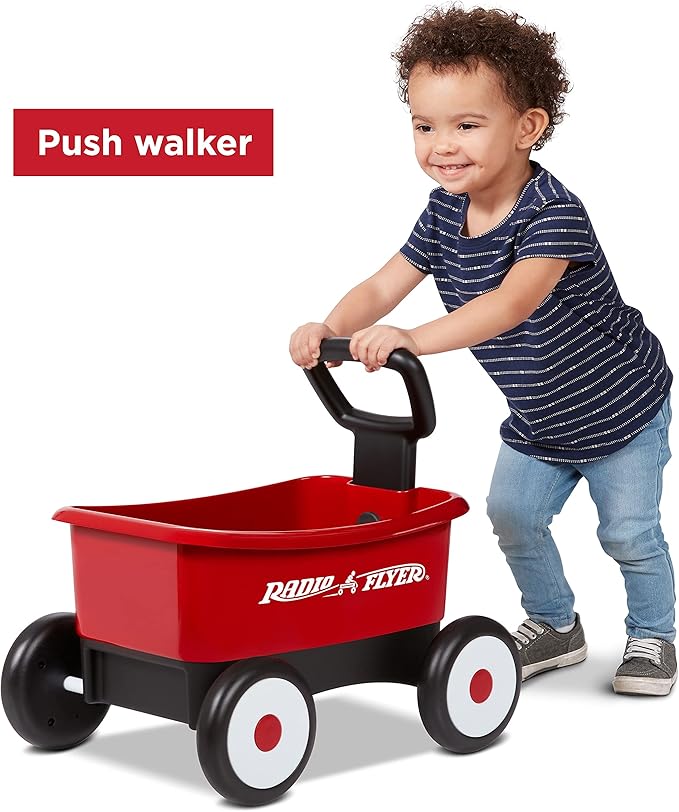 Baby Walker Wagon, Baby Toy Cart, Wagon for Kids, Toddler Toys 1-2, Radio Flyer Push & Pull Walker, Red, for Ages 1-4 Years