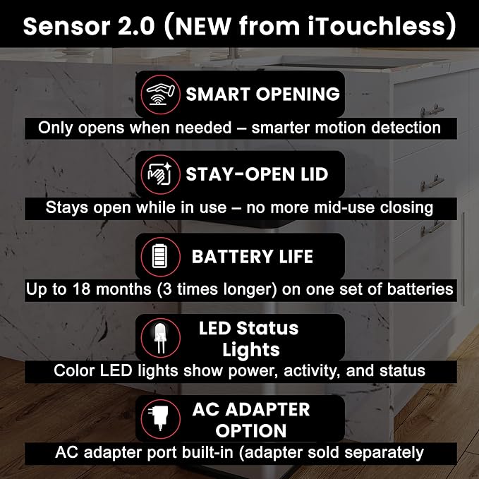 iTouchless 50 Liter / 13 Gallon Sensor 2.0 Dog-Proof Kitchen Trash Can