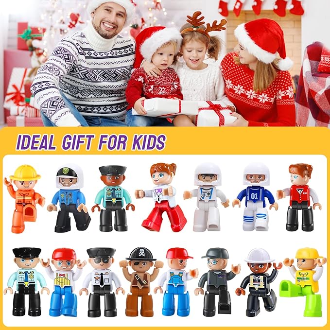 Large Magnetic People Figures for Kids-15pcs,3”Community Helpers Toys People Set Perfect for Magnetic Tiles Building Blocks for Toddlers Boys Girls Ages 3 4 5 6 7+,Creative Magnet Toys Expansion Pack