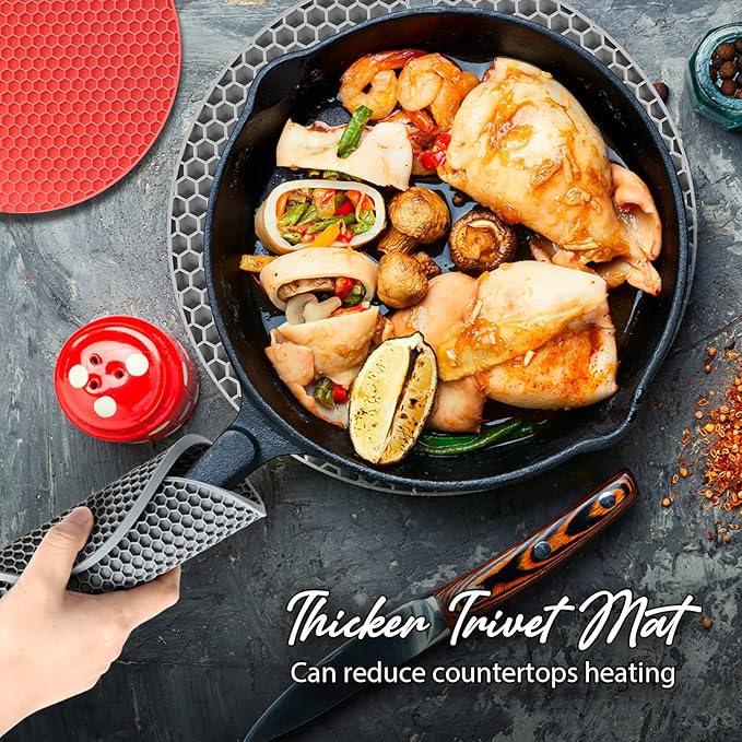 Joyhalo Trivets for Hot Dishes - Hot Pads for Kitchen, Silicone Pot Holders for Hot Pots and Pans, Silicone Mats for Kitchen Countertops, Table, Flexible Easy to Wash and Dry, Grey