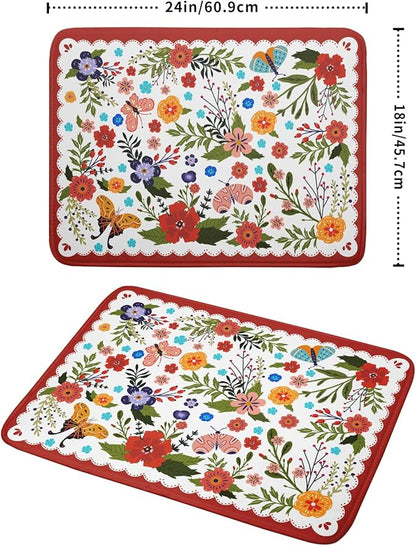 Large Microfiber Dish Drying Mat Red Floral Absorbent Drying Pad