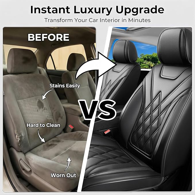 Fit Sonata Car Seat Covers for Hyundai Sonata 2009-2026 - Luxury Leather, Anti-Slip, All-Weather Seat Cushions, Waterproof & Breathable, Airbag Compatible, Full 5-Seat Set (Black)