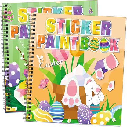 Omgouue 2PCS Easter Day Crafts for Kids Ages 4-8 Sticker Paint Books Includes Eggs Bunny Chick and More Designs Gift Party Create 20 Pictures Sticker Sheets are Separate