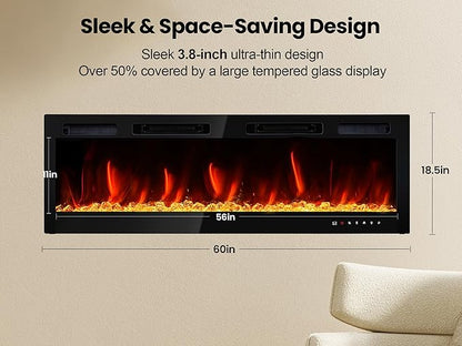 RealSmart Electric Fireplace Heater Inserts 60" Wall Mounted Electric Fireplace