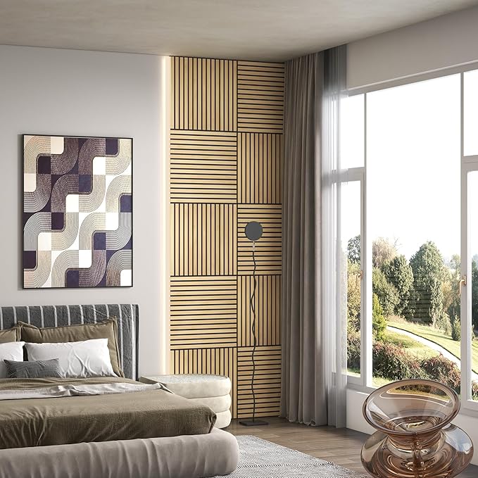 HOMCOM 4 Pack 3D Acoustic Panels, Wood Slat Wall Paneling