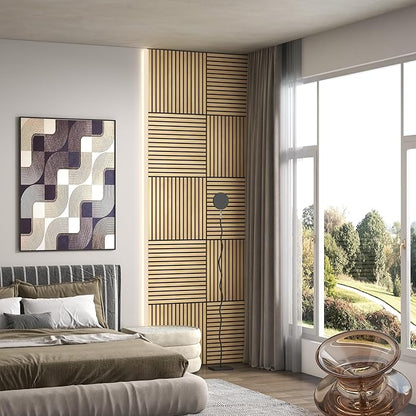 HOMCOM 4 Pack 3D Acoustic Panels, Wood Slat Wall Paneling