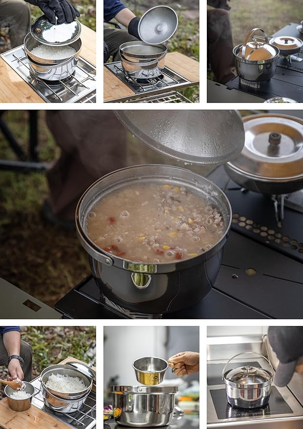 CAMPINGMOON 3.0L Cooking Pot 3-ply Stainless Steel IH Compatible Rice Cooker CC-21