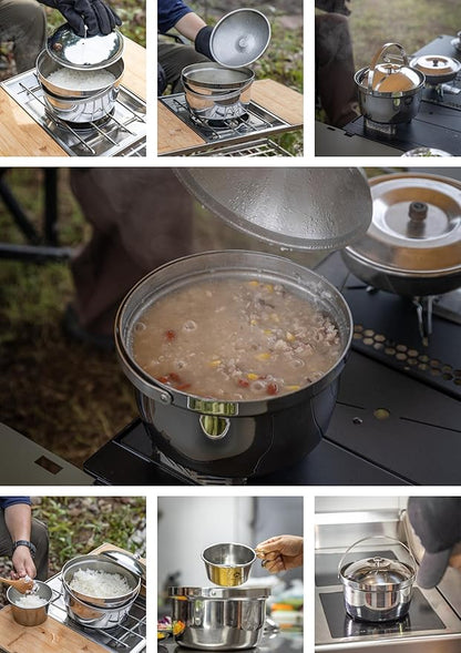 CAMPINGMOON 3.0L Cooking Pot 3-ply Stainless Steel IH Compatible Rice Cooker CC-21