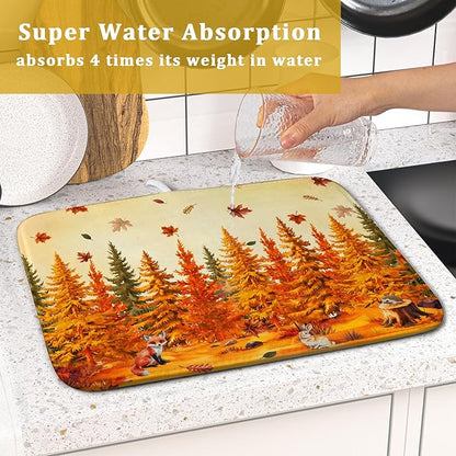 Autumn Drying Matt Kitchen Counter Small Absorbent Coffee Mat Fall Forest