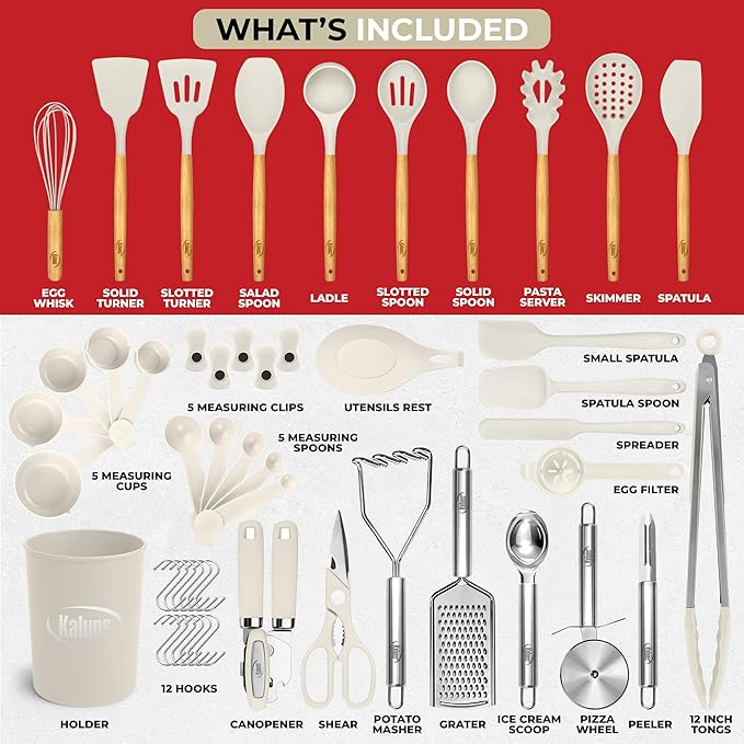Kaluns 50 PCS Silicone Kitchen Utensils Set Complete Kitchen Set