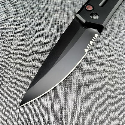 3.31'' D2 Steel Blade Aluminum Handles Speed Safe Botton Fast Opening Folding Knife with Pocket Clip, Camping EDC Tools, Survival Knives, Christmas Gift for Men and Women (Black Serrated Blade)