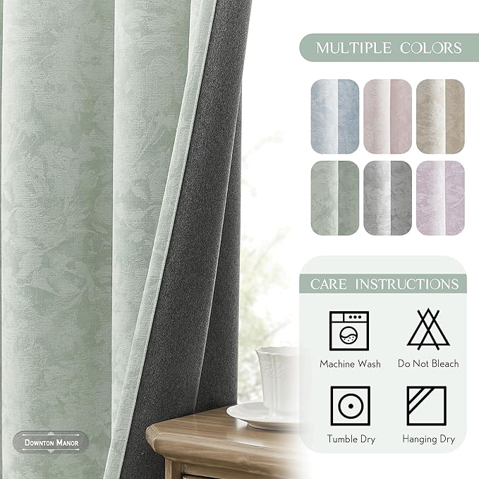 Beauoop Green Floral Jacquard Blackout Curtains 84 Inches Long 2 Panels