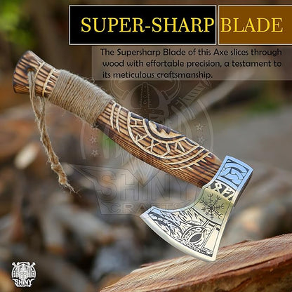 SHINY CRAFTS | Custom Handmade Carbon Steel Viking Axe,Valentine's Day Gift, Birthday Gift for him, Leather Wrapped Handle and Leather Sheath (VBA-19) (VBA-14)