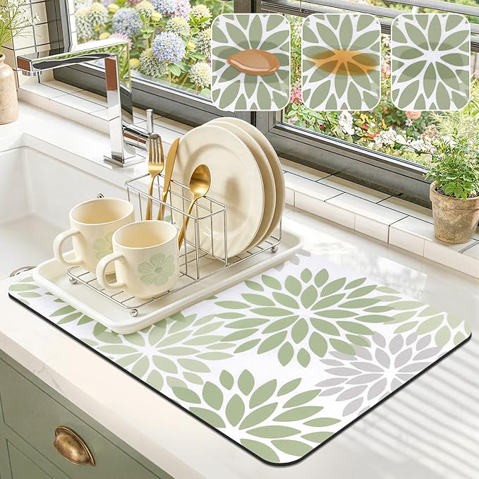 Findosom Floral Dish Drying Mat, Cuttable Drying Mat