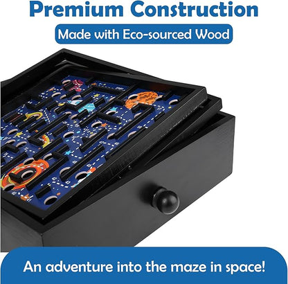 STERLING Games Wooden Labyrinth Space Shuttle Theme Tilt Maze Game with Marble Ball and 60 Waypoints for 6 Years Up, 13.5" x 13" Board