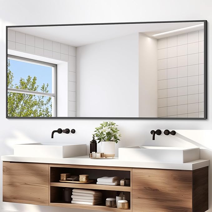 Black Bathroom Mirror for Wall, 72x36 Inch Rectangle Mirrors