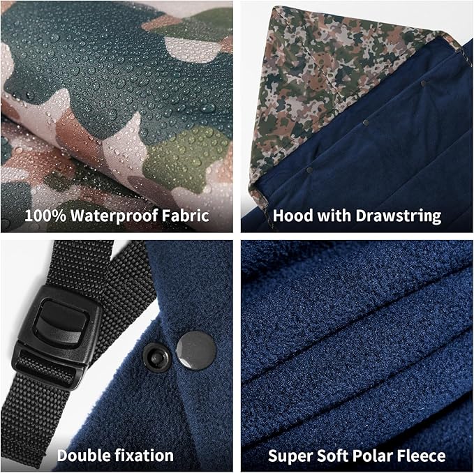 Waterproof Stadium Blanket, Soft Warm Fleece Camping Blanket Wearable Camping Blanket for Outdoor Camping, Picnic, Stadium, Sports, Beach, Car