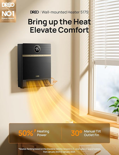 DREO Smart Wall Heater, IP24 Electric PTC Space Heater
