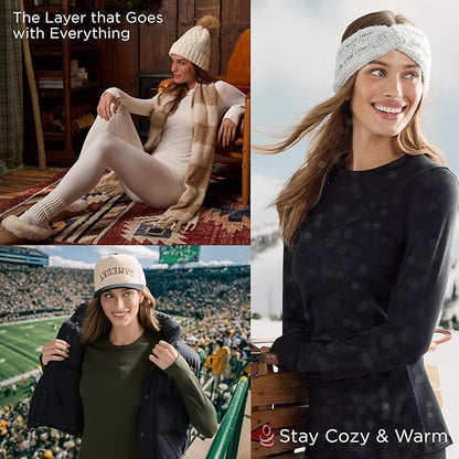 Cuddl Duds Womens Fleece Lined Thermal Base Layer Set – Long Sleeve Shirt & Leggings for Cold Weather – Lounge Set for Women