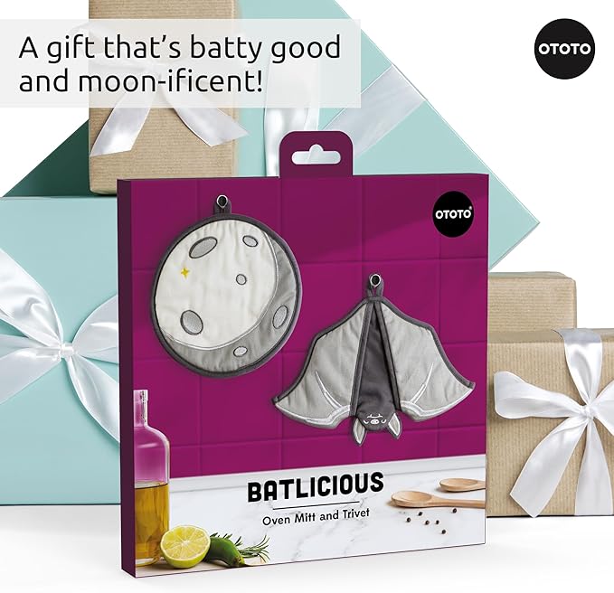 New - OTOTO Batlicious Oven Mitts and Pot Holders Sets - Heat Resistant Trivets