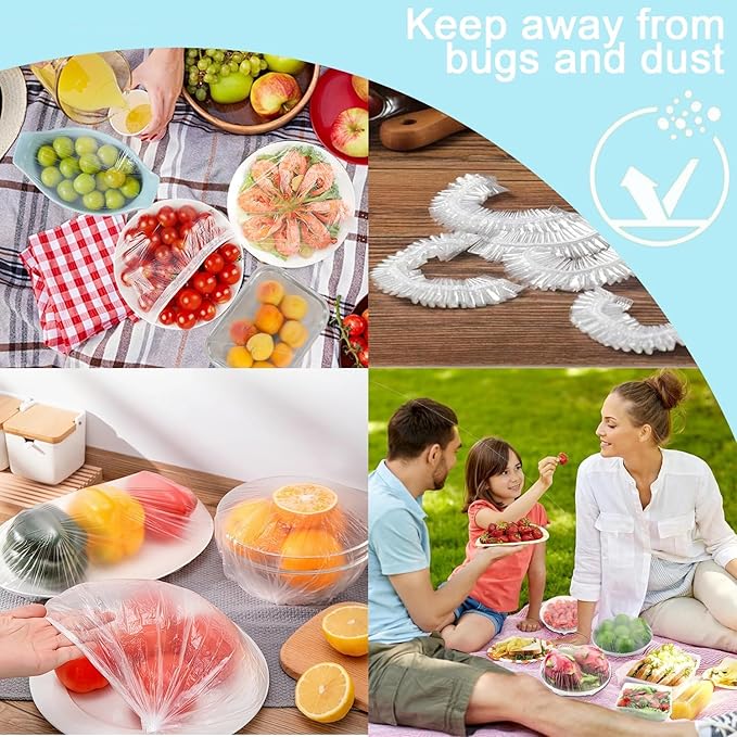 500pcs Plastic Bowl Covers Elastic Reusable Food Covers Outdoor Thickend