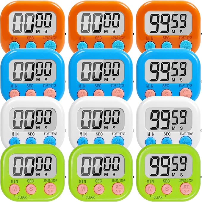 12 Pack Multi-Function Digital Timers, Magnetic Large LCD Display Loud Alarm
