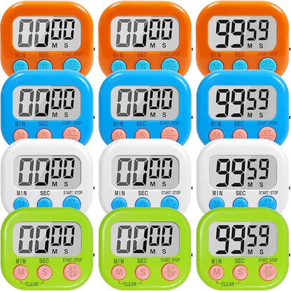 12 Pack Multi-Function Digital Timers, Magnetic Large LCD Display Loud Alarm
