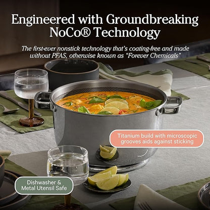 Our Place Titanium Perfect Pot Pro - 6.75 Qt No-Coating Nonstick Stock Pot | Tri-Ply Titanium & Stainless Steel | Oven-Safe up to 1000°F & Compatible with All Cooktops | Includes Spoon | Chrome