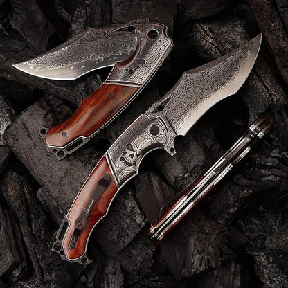 VG10 Core Damascus Steel Folding Knife Suitable for EDC, 4.13 "rosewood Handle, Lined Lock, Outdoor Survival Camping, Suitable for Men and Women