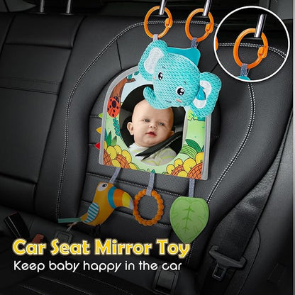 Car Seat Toy, Baby Car Mirror for Rear Facing, Travel Baby Activity Center with Hanging Engaging Toys for Infants Babies 0-6-12-18 Months Boy Girl