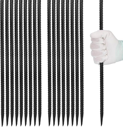 16 inches Rebar Stakes 18-Pack Heavy Duty Ground Stakes Rebar Spikes Garden Stakes Metal Steel Stake for Concrete and Timber Straight Black