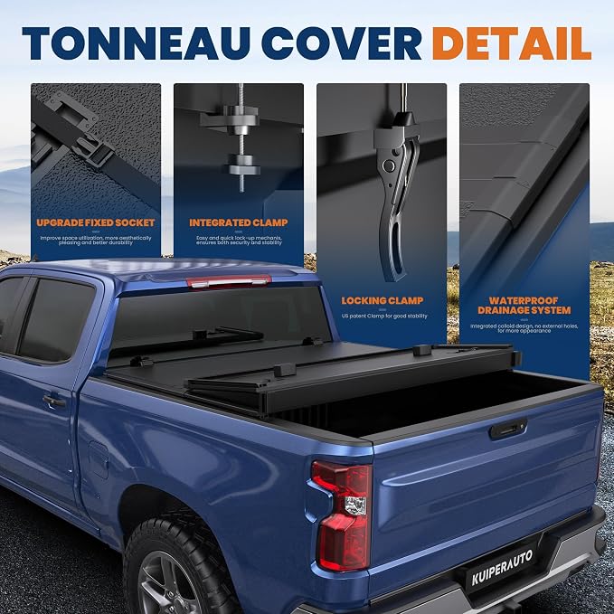 KUIPERAUTO Fiberglass Tri Hard Truck Bed Tonneau Cover Compatible for 2004-2007 Chevrolet Silverado GMC Sierra 1500 (07 Classic) Fleetside 5.8FT Short Bed-69.6 Inch
