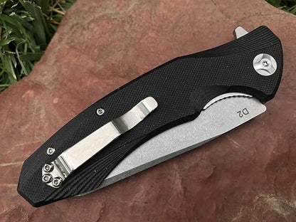 TACTICAL GEARZ Pocket Knife for EDC, G10 Handle, D2 Steel Stonewashed Blade, Includes Sheath (Zeta)