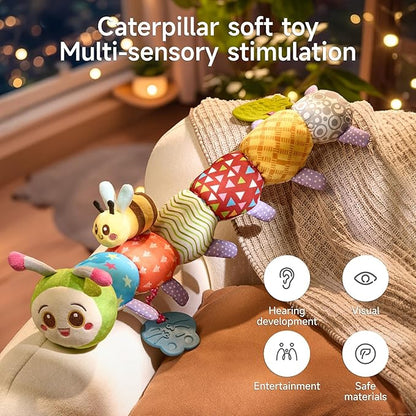 TUMAMA Baby Toys for 0, 3, 6, 9, 12 Months,Caterpillar Sensory Toys,Infant Baby Stuffed Animal Activity Soft Toys with Teether, Tummy Time Sensory Toys,Newborn Infant Sensory Toys Birthday Gifts