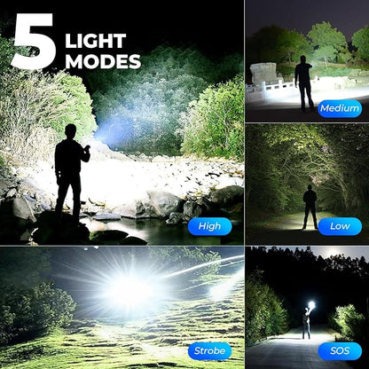 3 Pack Rechargeable Flashlight High Lumens - 99,000LM Super Bright LED Flash Light for Home with 5 Modes, Powerful Waterproof Handheld Flashlight for Camping Emergencies (L-3P) (L-3P)